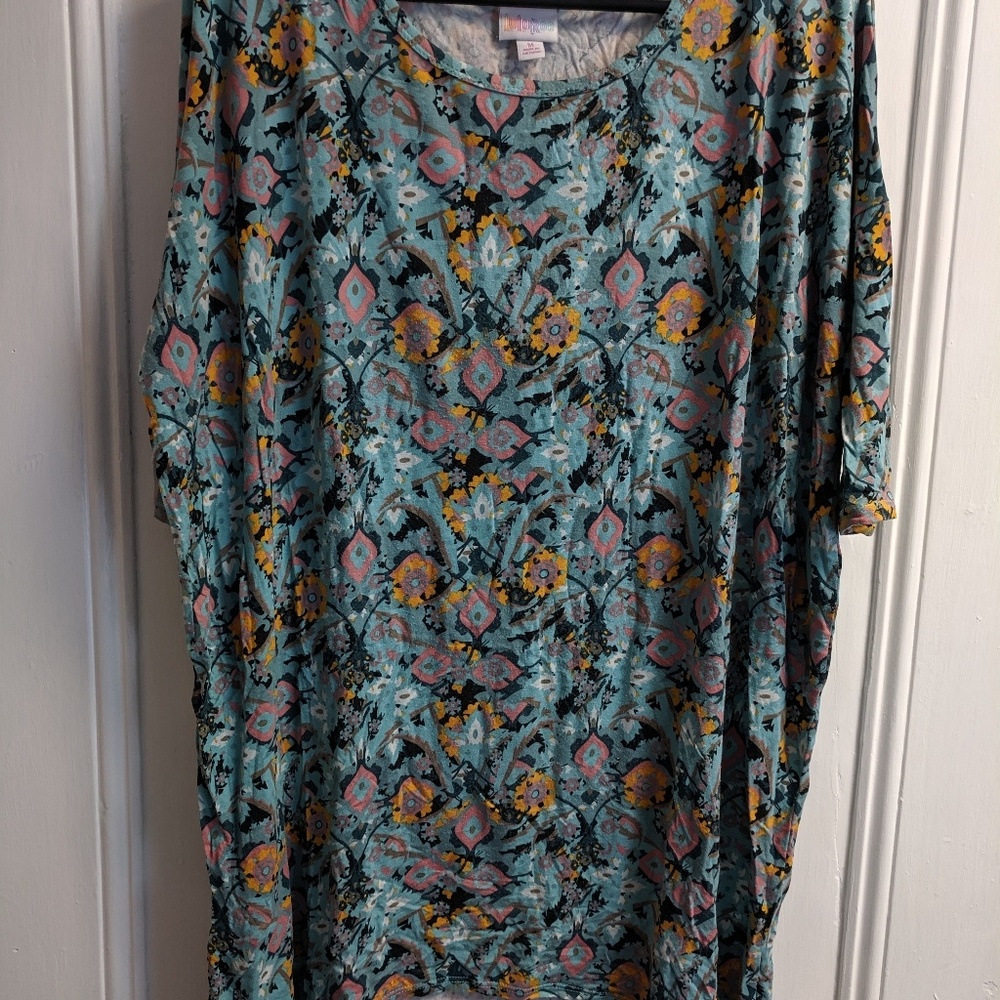 Blue and Peach Floral Lularoe Irma Size Medium